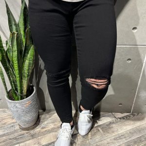 شلوار جین اسکینی زانو زاپ دار - رنگ مشکی